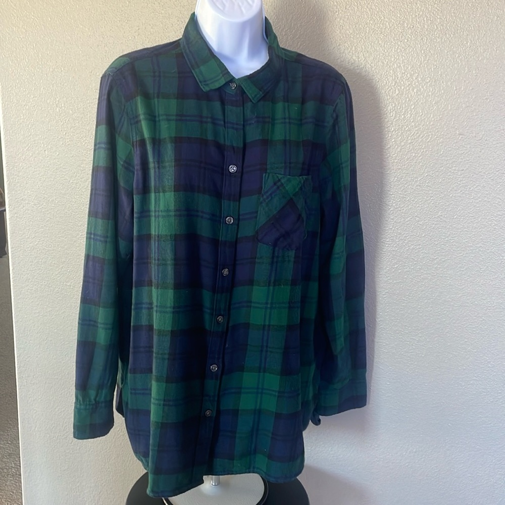 Old Navy, green and blue flannel